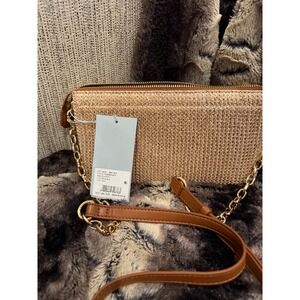 Antonio Melani Gold Clutch Crossbody‎ Chain Strap Woven Shoulder Bag New